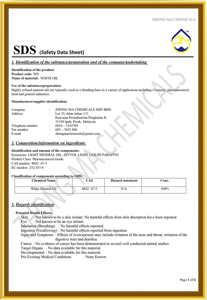 White Oil / Mineral Oil / Liquid Paraffin (Pharma Grade) 5